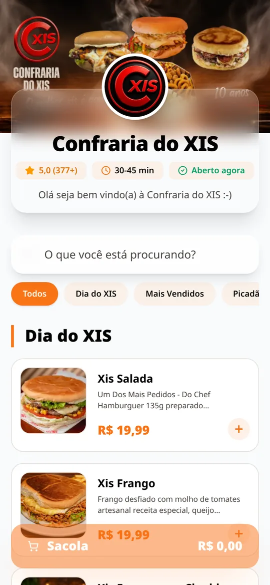 Cardápio digital do WAIEMENU aberto no celular do cliente